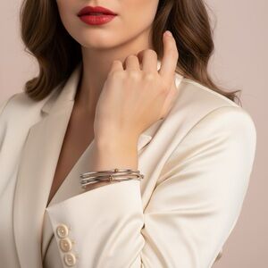 Paparazzi Silver Tone with Topez Rhinestone Bangle Bracelet Set of 5 NWT